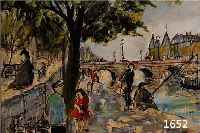 BJORGSTEDT O. Ä. MITTE 20. JH., ANGLER UND PASSANTEN AM SEINE-UFER IN ÖL/LWD SIGN., 45 X 55 CM, R.