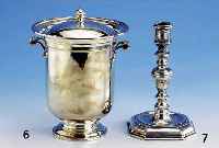 EiswÜrfelbehÄlter, 800er Silber, zeitlose, glatte Form, Deckel, 2 Griffe, H ca. 20 cm, Durchm. ca 15.5 cm, total ca. 721 g