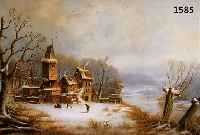 MAYER, TH., WOHL DÜSSELDORFER SCHULE MITTE 19. JH., WINTERLICHE FLUSSLANDSCHAFT MIT HAUS UND FIGURENSTAFFAGE, QUALITÄTVOLLE MALEREI, ÖL/LWD. ...