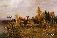 MÜLLER, MORITZ JUN., MÜCHENER JAGD-U. LAND- SCHAFTSMALER, NACHGEWIESEN UM 1910-30, REHE UND ENTEN AM UFERS EINES SEES, ÖL/LWD. (DOUBL. /REST.) ...