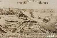 KONVOLUT VON 3 BLATT, MIT ANSICHTEN VON STRALSUND BESTEHEND AUS 1.) KUPFERSTICH V. BODENEHR, CA. 1720 VON 2 PLATTEN GEDRUCKT, MIT GR. ERKLÄRUNG AM ...