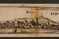 KONVOLUT VON 4 BLATT MIT DURLACH UND UMGEB- UNG, BESTEHEND AUS 1.) KUPFERSTICH V. M. MERIAN, DURLACH; 2.) STAHLSTICH AUS HILDBURGH, GA CARLSRUHE 11 ...