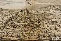 KONVOLUT VON 7 BLATT MIT ANSICHTEN VON BADEN BADEN UND UMGEBUNG, BESTEHEND AUS 1.) KUPFERSTICH V. M. MERIAN, BADEN AUS DER HALBEN VOGELSCHAU MIT ...