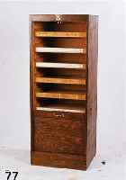BÜROSCHRANK, ETIKETT MÖBEL SCHROER, KREFELD, WOHL 30/40ER JAHRE, BUCHE NUßBAUMFARBEN, INNEN MIT SCHUBLADEN, ROLLADEN, CA. 116X45X39 CM