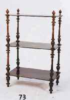 ETAGERE, DEUTSCH, UM 1880-90, HOLZ GEDRECHSELT UND SCHWARZ LACKIERT, OBERFLÄCHENSCHÄDEN, CA. 87 X 56 X 30 CM