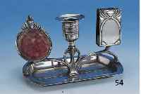 TaschenuhrenstÄnder-Kombination, WMF um 1906, reiner Jugendstil, Straußenmarke, Legierung OX I/O, Britannia, Halterung fÜr Taschenuhr ...
