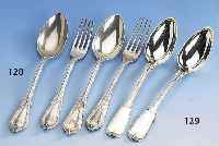6 MenuelÖffel, 4 FrÜhstÜcksgabeln und 4 Menuegabeln, deutsch, Wilkens Bremen um 1900, 800er Silber, reiner Jugendstil, vgl. Bestecke des ...