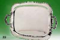 Tablett, 800er Silber, ca. 1837 g, Rand gebogt und getreppt, Barockgriffe, ca. 44 x 33 cm