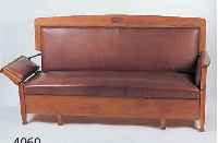 SOFA, DEUTSCH, UM 1905, EICHE, LEDERBEZUG, SEITEN KLAPPBAR, CA. 106X192X54 CM, SH. CA. 48 CM