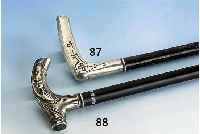 Spazierstock, um 1900, 800er Silber, Jugendstil, Rotbuche geschwÄrzt, berieben, stark verbeult, L. ca. 88 cm