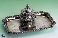Tintenfaß mit integr. Ablage, sign. FABERGE, 88er Silber (wird nur fÜr hervorr. kÜnstlerische GegenstÄnde verwendet) Petersburg 1898-1912, SM ...