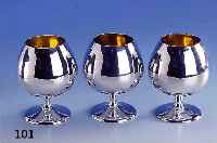 6 Cognacschwenker, deutsch Pforzheim, Lutz & Weiss, Metall versilbert, Innenvergoldung, H ca. 8 cm