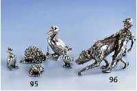 Tischdekoration: 5 Tiere, 925er Silber massiv, best aus 3teil. Entenfam., Schnecke u. Frosch, total ca. 168 g, H bis ca. 4.5 cm