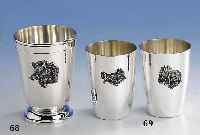Becher mit Wildmotiven, 925er Silber, Handarbeit, Einzelanfertigung, teilw. vollpl. aufgelÖtetete Eberkopf mit Eichlaub, total ca. 203 g, ...