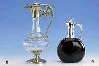 Karaffe, deutsch um 1900, Historismus, Kristallglas facettiert, Metallmontierung ver- silbert/vergoldet, leicht berieben, zisel., elegant, H ca. ...