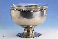 Zierschale, wohl Italien um 1900, Alpacca, Barockstil, Orig.-Glasein- satz mundgeblasen, reprÄsentativ, H ca. 24 cm, D ca. 30.5 cm