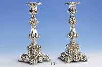 Kerzenleuchterpaar, Metall versilbert, um 1860, deutsch, Barockstil, H ca. 29 cm