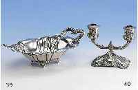 Kerzenleuchter, deutsch 30er Jahre, 800er Silber, Barockstil, 2 Brennstellen, total ca. 250 g, H ca. 12 cm, L ca. 14.5 cm, sehr dekorativ, ...