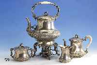 4-teil. Teeservice, deutsch um 1860, 12lÖtiges Silber, 2. Barock, sogn. Knorpel- stiel von Ästen, BlÄttern u. Eicheln, vollplastisch, ...