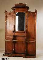 GARDEROBE, DEUTSCH, UM 1900, EICHE MASSIV, HANDSCHUHFACH, STOCK- U. SCHIRMSTÄNDER, MESSINGUMLAUF U. -HAKEN, 225X135 CM