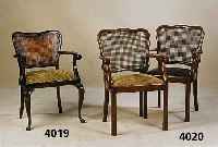 5 ArmlehnstÜhle, deutsch, um 1955/60, Chippendalestil, RÜcken mit Rohrgeflecht, Korpus Eiche, Beine Buche, ca. 95x60x54 cm, Sh. ca. 50 cm