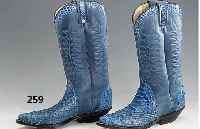 Paar Cowboystiefel "TONY MORA", Gr. 38, Nr. 1227, tÜrkisblaues, geprÄgtes Leder, Ledersohlen, SchafthÖhe ca. 35 cm, wenig getragen
