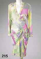 LEONARD-Mikado-Jersey-Kleid, 100% Seide, Gr. ca. 38, im HÜftbereich gesmokt, pastellfarbig in gelb-pink-lila-grÜn, langÄrmelig, RÜckenl. ca. ...