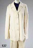 JIL SANDER Hosenanzug, wollweiß, Rayon/Polyester/Schurwolle, Gr. 40, leichte Sommerware, best. aus 1-reih. Blazer mit aufges. Taschen, gerader ...