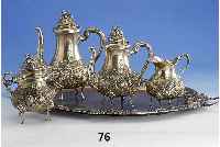 5-teiliges Kaffee-/Teeset, 900er Silber, Handarbeit, total ca. 4200 g, reiche Treib- arbeit, floraler Dekor mit Rosen, sehr prunk- voll, ...