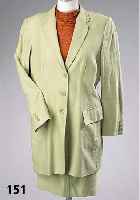 JIL-SANDER-KostÜm, Seide/Leinen, lind- grÜn, Gr. 42/44, Blazer halbgefÜttert, 3 KnÖpfe, RÜckenl. ca. 80 cm, Rock L ca. 55 cm