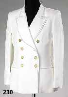 RENZO-Blazer, Baumwolle/Acetat/Viskose, weiß mit marineblauen ZiernÄhten, Waffel- piquemuster, 2-reihig, 2 aufges. Taschen, RÜckenl. ca. 68 ...
