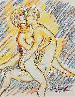 Pfefferkorn, Felix, 1945-1980 Berlin, Lovers, Buntstiftzeichnung auf Papier, re. u. monogr., ca. 30 x 27 cm, u.Gl., R.