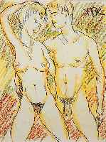 Pfefferkorn, Felix, 1945-1980 Berlin, Lovers, Buntstiftzeichnung, re. o. monogr., ca. 30 x 24 cm, PP, u.Gl., R.