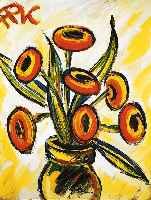 Pfefferkorn, Felix, 1945-1980 Berlin, Stilleben mit Blumen, Acryl auf Hartfaser, li. o. monogr., ca. 65 x 55 cm, R.