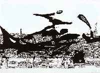 Janssen, Horst, 1929-1995, Radierung, handsigniert und dat. 58, ca. 22 x 40 cm, PP, u.Gl., R., "Kriegsschiffe im Hafen"