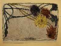 Fidus, sign. u. bez. Fidus 14, bunt aqua- reliefierte Bleistiftzeichnung, florales Ju- gendstilmotiv, u. Gl. ger., M. ca. 30x42cm