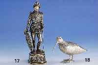 GewÜrzstreuer in Form eines Vogels, Hanau, 800er Silber, Meistermarke L im Kreis, vollplastisch, nachgestochen, H ca. 10 cm