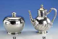 Kaffeekanne, Niederlande um 1890/1900, 830er Silber, Meistermarke unged., Vertreiber Hanauer Firma, leicht barockisierend, Deckel mit Scharnier, ...