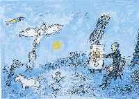 Chagall, Marc, 1887-1985, Der Maler und sein Abbild, Farblithographie, Doppelblatt mit Bugfalte aus DLM, ca. 32 x 46 cm, PP, u.Gl., R