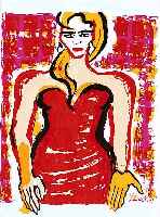 Bach, Elvira, geb. 1951, Farbsiebdruck, Die rote Diva, rechts unten signiert u. dat. 98, num. 87/99, 18 x 21 cm