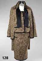 Komplett-Outfit in Camel-Schwarz, LIZ MALRAUX- Design, Gr. 40, Wolle mit Lederbesatz, KostÜm best. aus: Rock mit Taschen und kurze Blazerjacke, ...