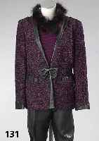 Outfit von LIZ MALRAUX-Design, Gr. 40, best. aus: schwarzer Pelettahose, Jacke Boucle schwarz-pink mit Palettabesatz und Schleife, ...
