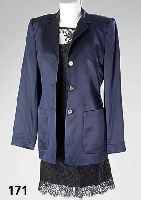 4-teiliges Outfit von LAUREL in Gr. 38, nachtblau, Seide/Spitze, best. aus: Spitzen- rock, Unterziehtop, SpitzenÜberbluse und passender Blazer