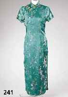 Seidenabendkleid im Susi-Wong-Stil, Gr. 38, handgefertigt in China, YUETAN, tÜrkisfarb. mit BlÜten, L. ca. 133 cm