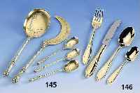 Eisbesteck fÜr 12 Personen, Frankreich um 1900, 800er Silber Eberkopfpunze, vergoldet Meistermarke PUIFORCAT - einer der fÜhrenden Gold- und ...
