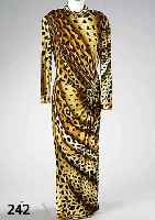 Abendkleid LEONARD, 100% Seide, Jersey- Mikado im Tigermuster, Gr. ca. 40, linksseitig mit 4 KnÖpfen gerafft, seitl. Schlitz, RÜcken- l. ca. 145 ...