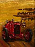 Offelsmeyer, Cucuel, Szene aus einem Autorennen, Öl/Lwd, signiert, rÜckseitig beszeichnet: Der O.M. Supra (Bugatti), des Prinzen zu Schaumburg- ...
