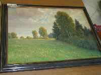 Anton Engelhard, geboren und gestorben in Karlsruhe, hier: Birken, Tannen und Buchenberg , 1924, Öl auf Leinwand, FrÜhlingswiese, recht s unten ...