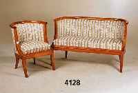 Sitzgruppe, Biedermeierstil, Kirsche massiv, nach Vorbild von 1820/30, gute Verarbeitung, bestehend aus Sofa und 2 Sessel, wohnfertig, Sofa ca. ...