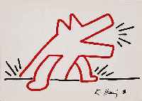 Haring, Keith, 1958 - 1990, zwei Multiples, Farboffset, um 1989, hand- signiert, je ca. 10 x 15 cm, PP